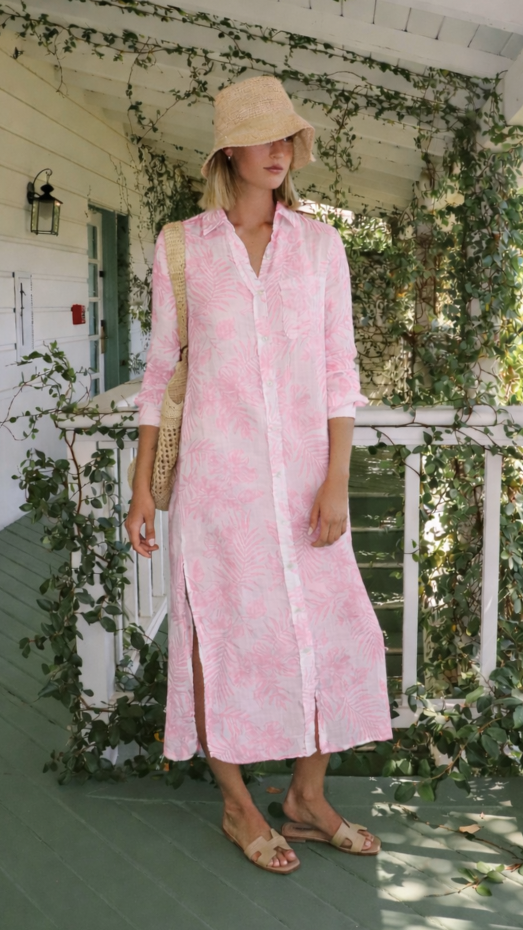 Boyfriend Maxi Dress Gauze - Pink Palm