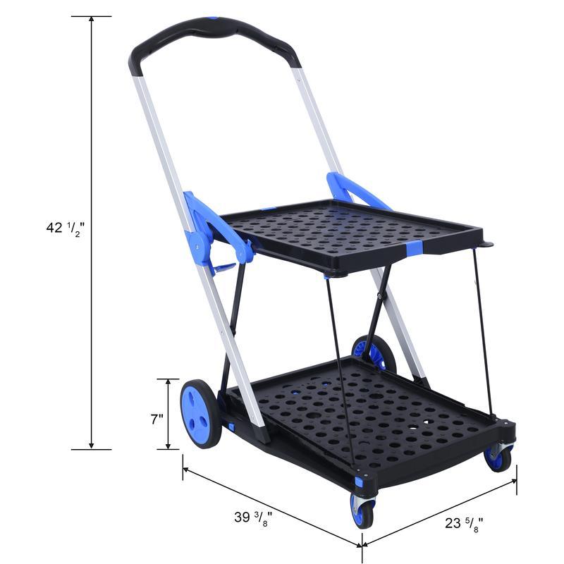 2-Tier Foldable Utility Cart with Collapsible Crates