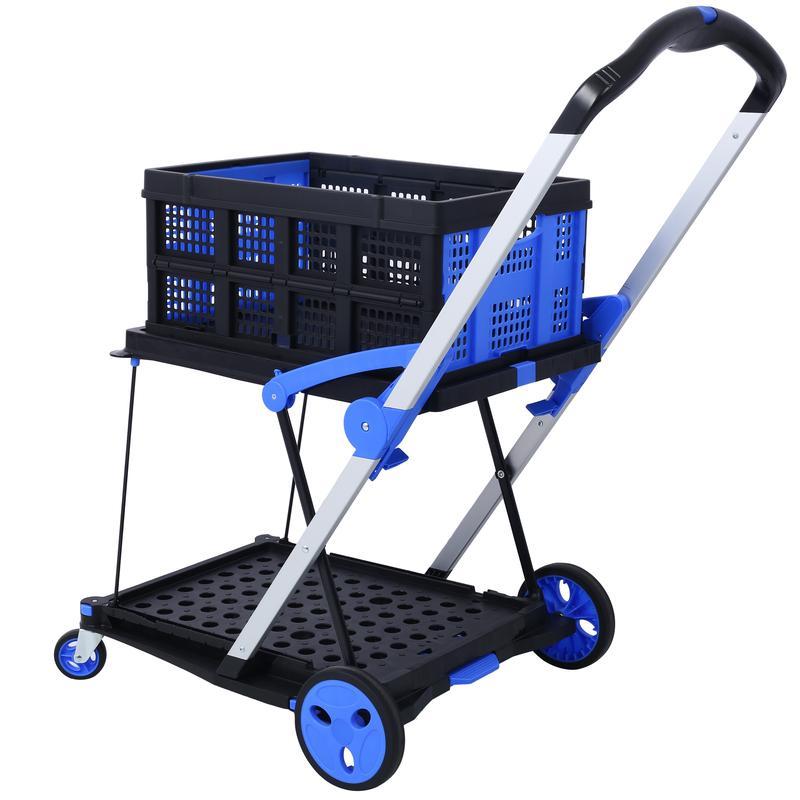 2-Tier Foldable Utility Cart with Collapsible Crates